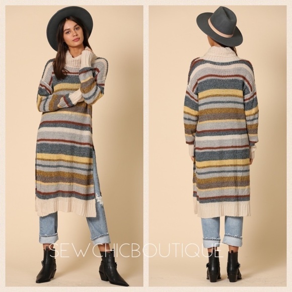 Multi-color Striped Turtleneck Sweater Dress - Picture 1 of 7